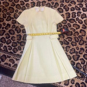 Vintage Gay Gibson Chartreuse Wool Dress w/ Rhinestone1950 Fit & Flare – Siz S/M